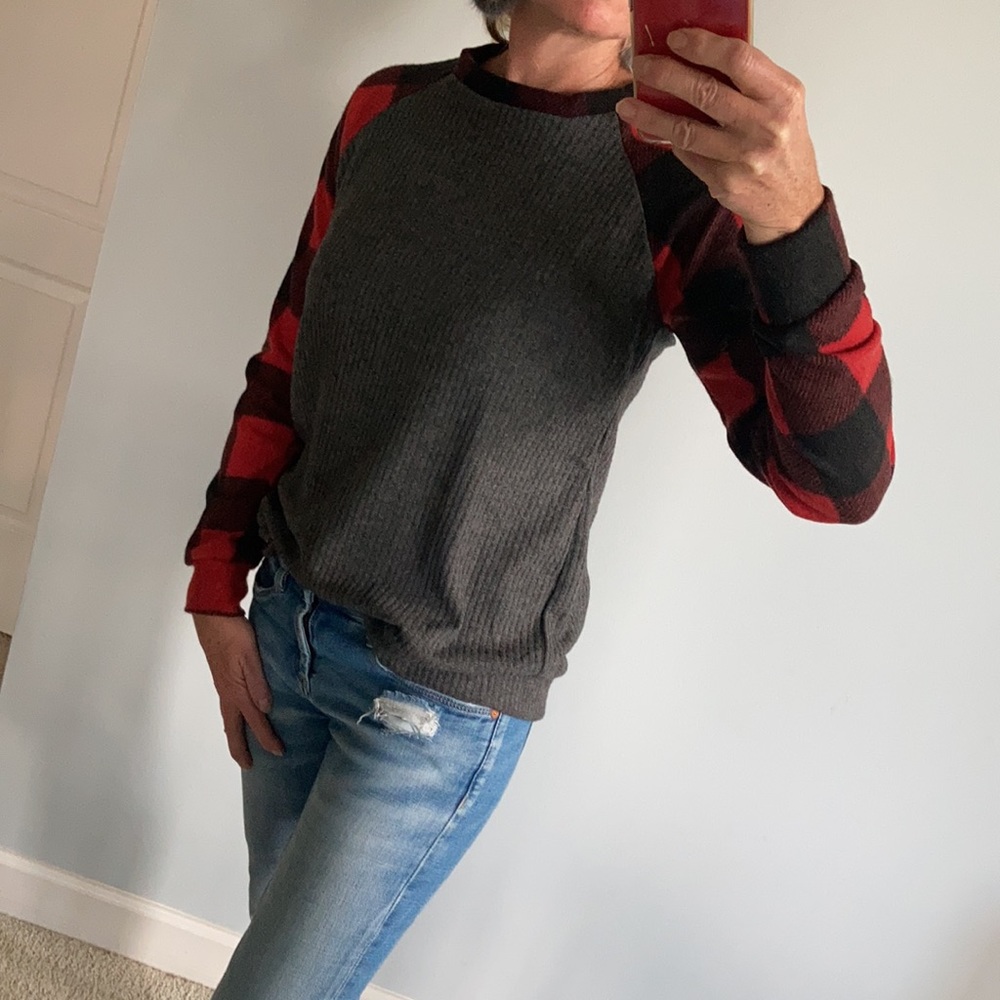 Black, Red, Grey Buffalo Plaid Long Sleeve Tunic Top - Picture 5 of 13